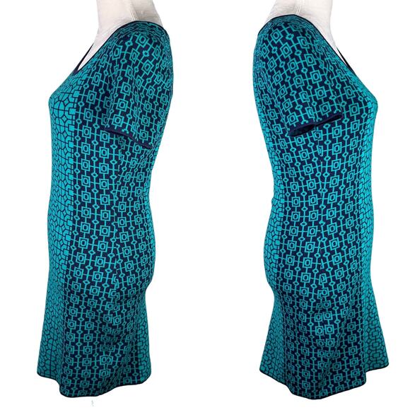 Romeo + Juliet Couture Sweater Dress M Teal Navy Geometric Print - Picture 3 of 12